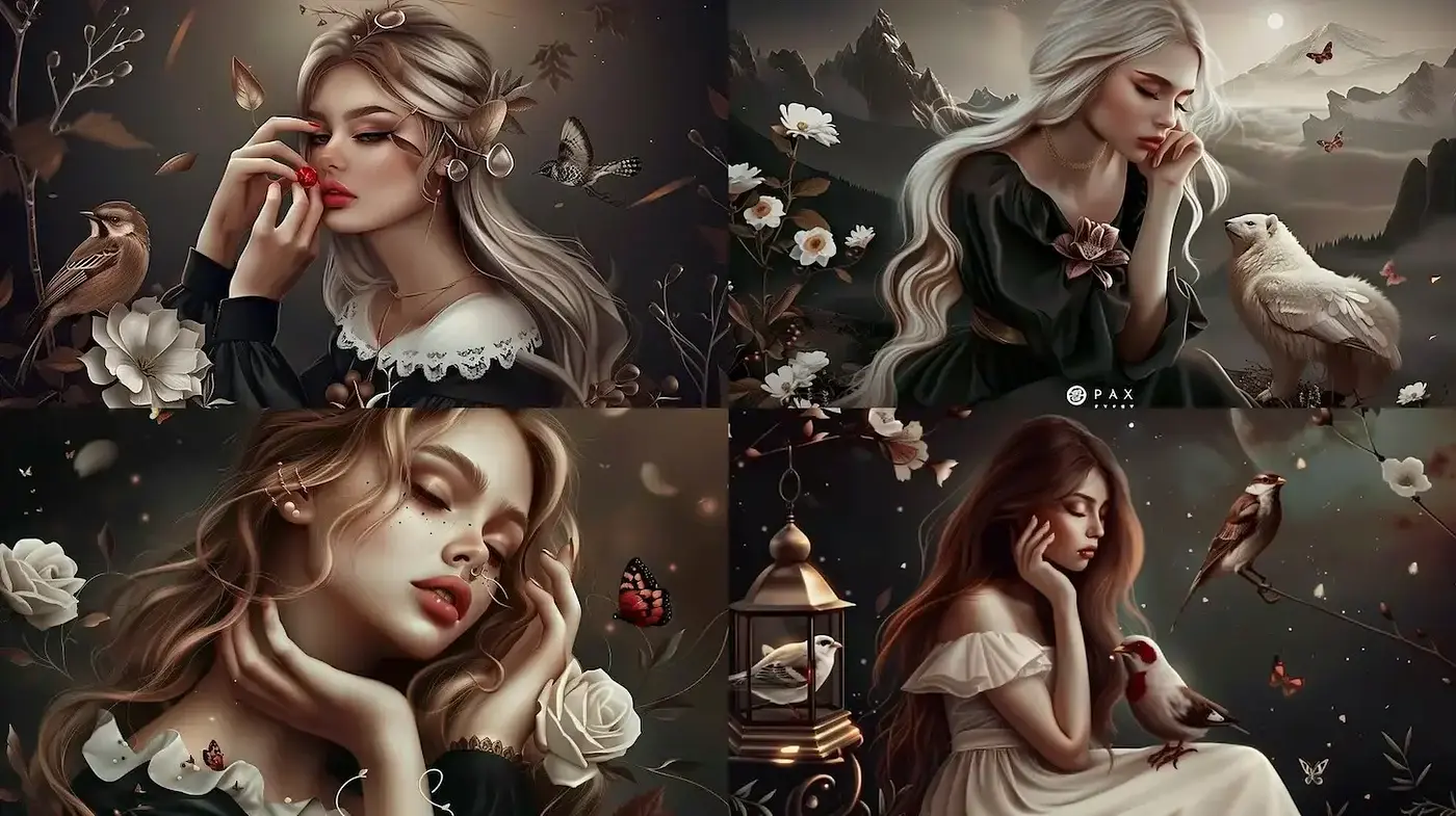 Enchanted Evening Elegance: A Dreamy Fusion of Nature and Ethereal Beauty - Midjourney sref style