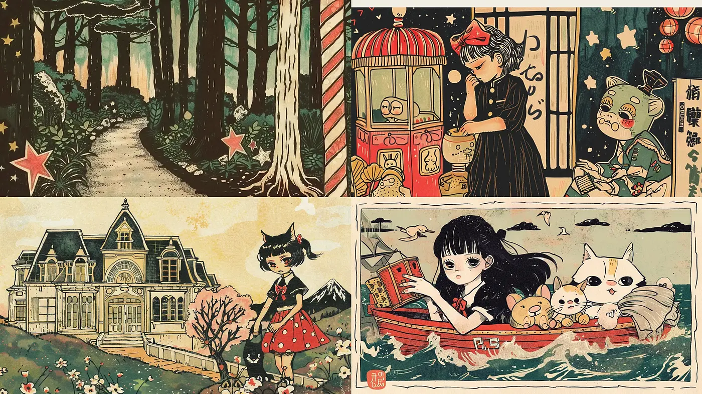 Enigmatic Fusion of Traditional Japanese Ukiyo-e with Modern Anime Essence - Midjourney sref style