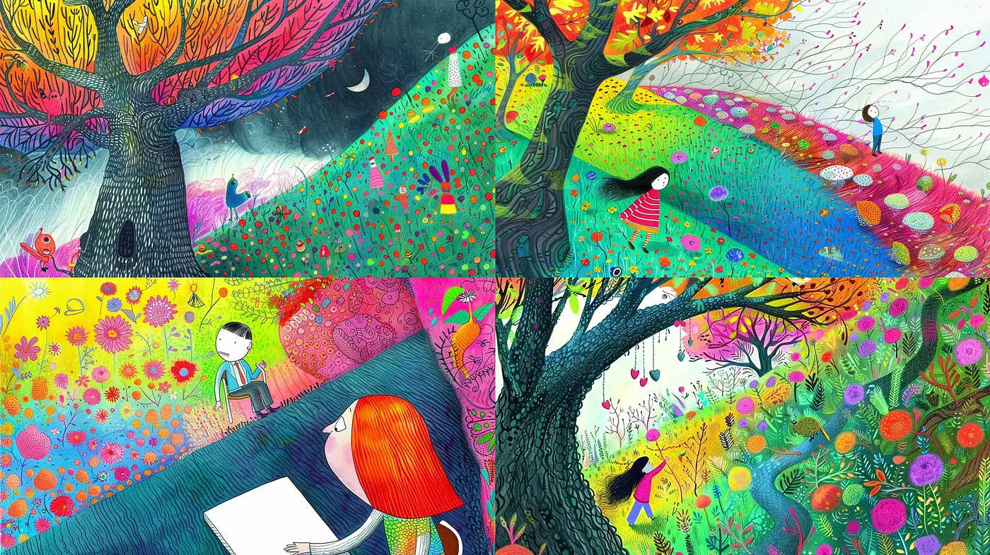 Whimsical Enchantment: A Tapestry of Dreams and Nature in Vivid Hues - Midjourney sref style