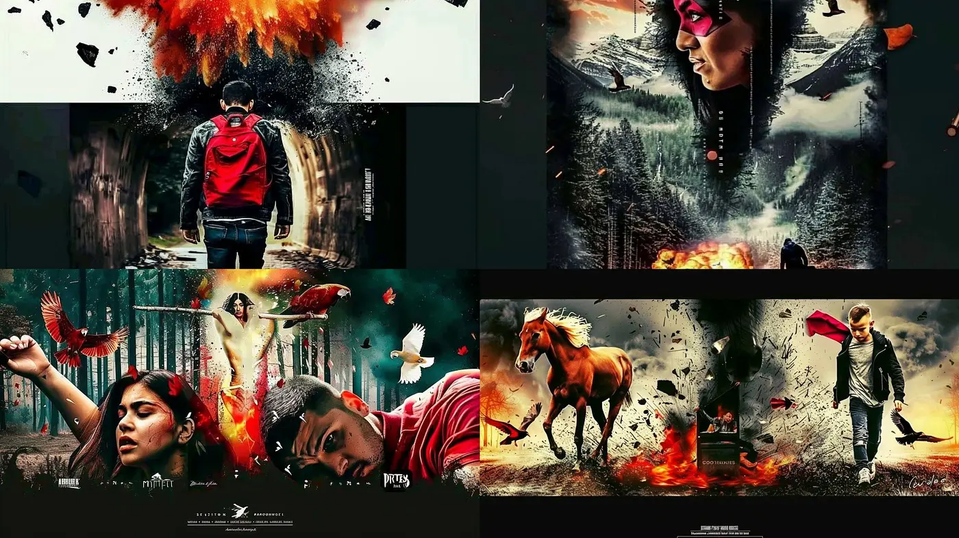 Dramatic Surreal Visions in Fiery and Monochrome Tones - Midjourney sref style