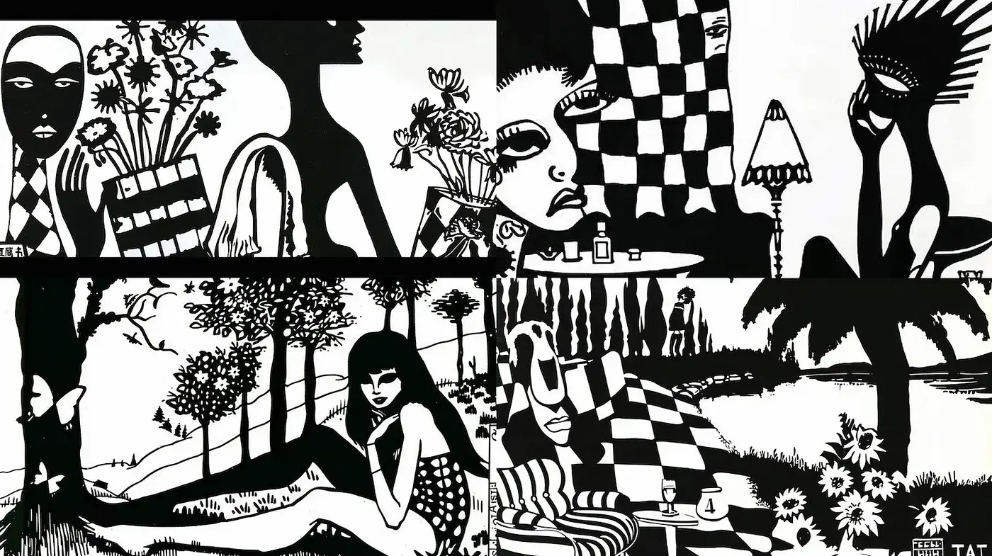 Bold and Graphic Black and White Illustrations with Distinctive Patterns and Retro Vibes - Midjourney sref style