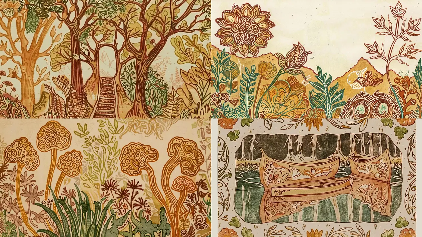 Earthen Tones and Textured Flora: A Unified Vision of Botanical Artistry - Midjourney sref style