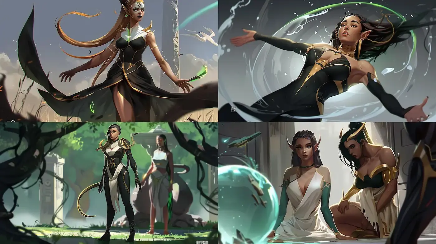 Elegant fantasy character design with ethereal elements and a modern twist - Midjourney sref style