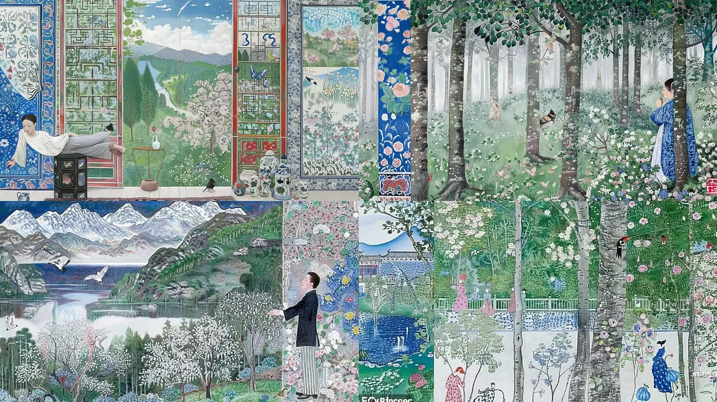 Serene Traditional East Asian Panoramic Storytelling - Midjourney sref style