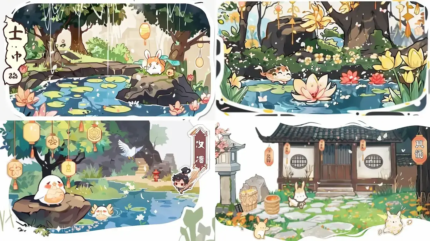 Charming Whimsical Landscapes with Harmony and Serenity - Midjourney sref style