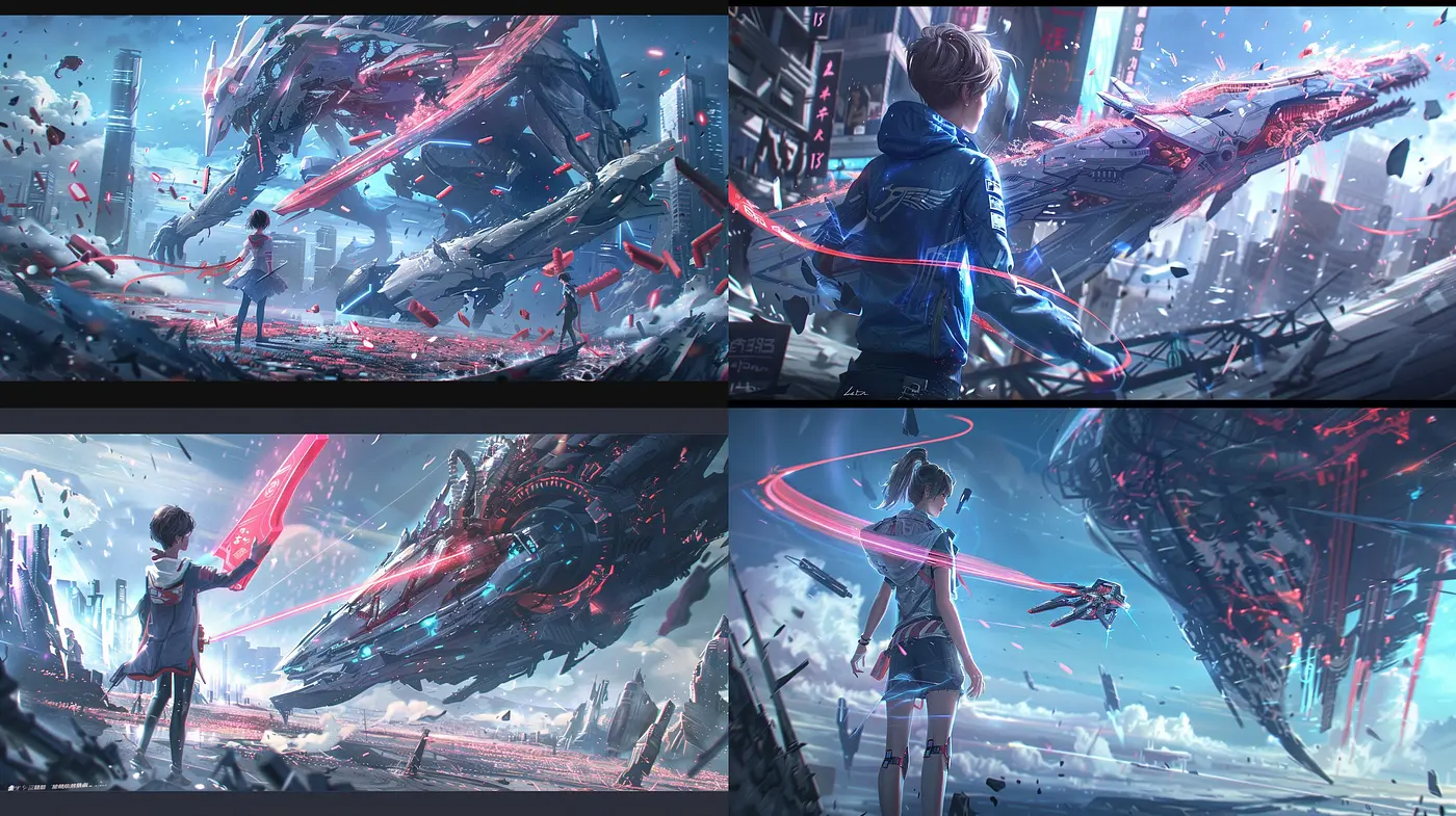 Futuristic Cyberpunk Visions: A Synthesis of Neon Gleam and Technological Spectacle - Midjourney sref style