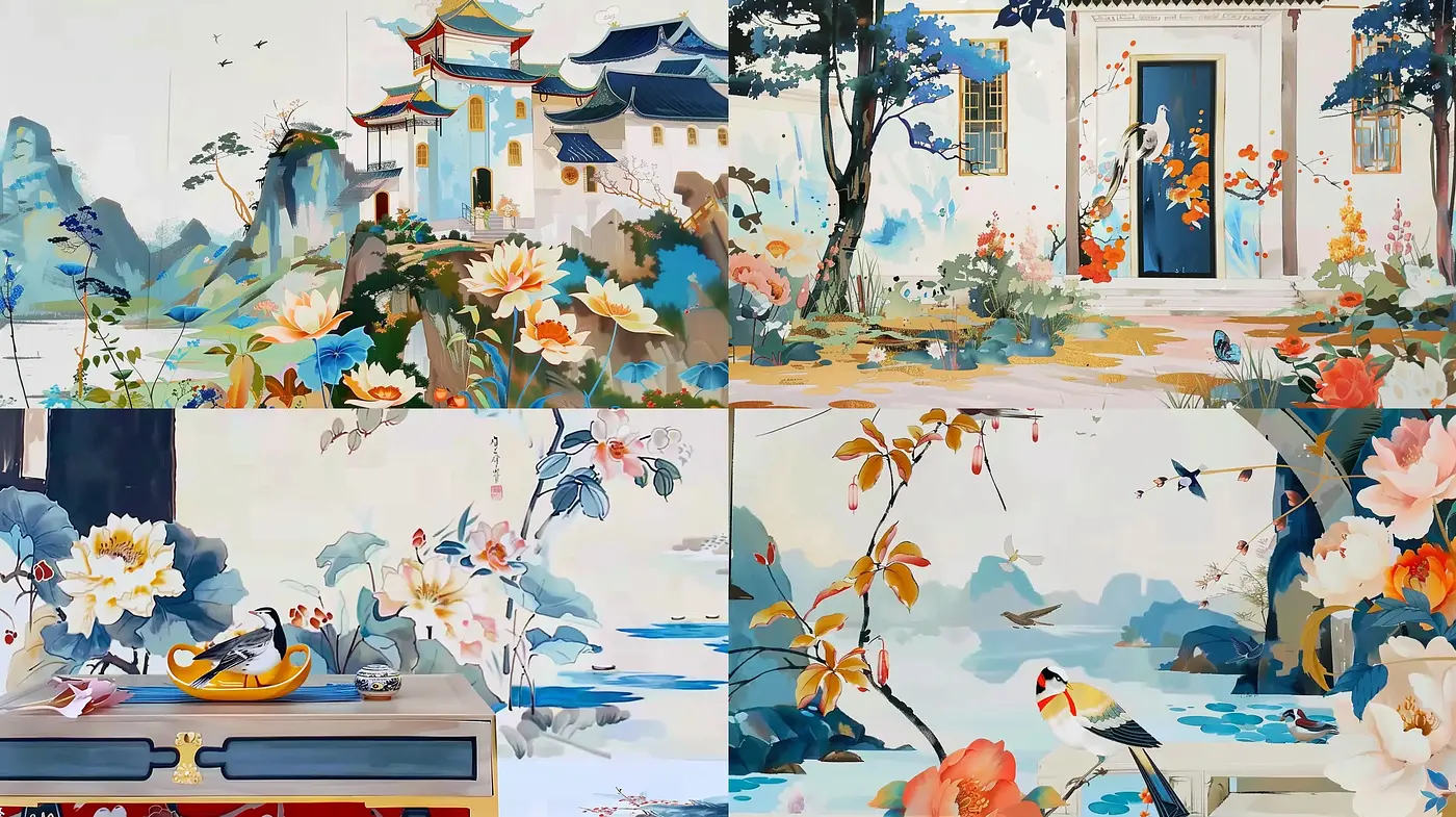 Serene Elegance in Stylized Floralscape: A Consistent Cross-Image Artistic Expression - Midjourney sref style