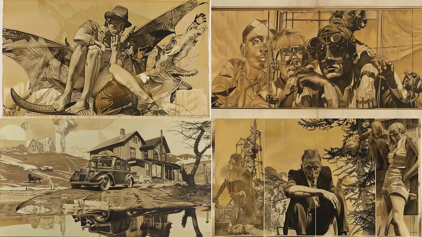 Sepia-toned Nostalgic Americana in a Realist Illustration Style - Midjourney sref style