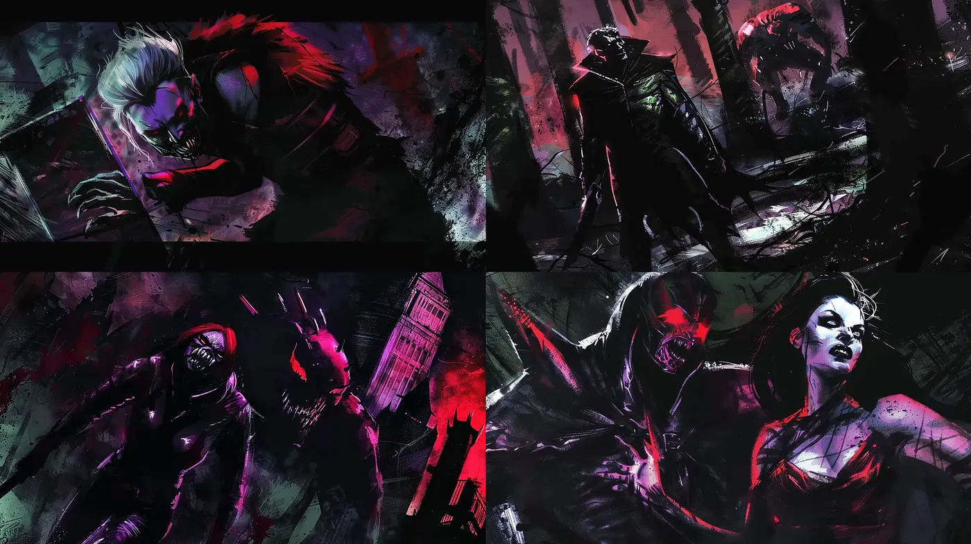 Gothic Noir with a Vibrant Crimson Accent - Midjourney sref style
