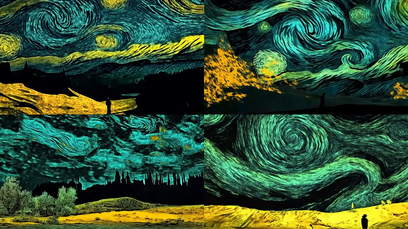 Starry Swirls and Vivid Drama: A Digital Homage to Van Gogh’s Expressive Textures - Midjourney sref style