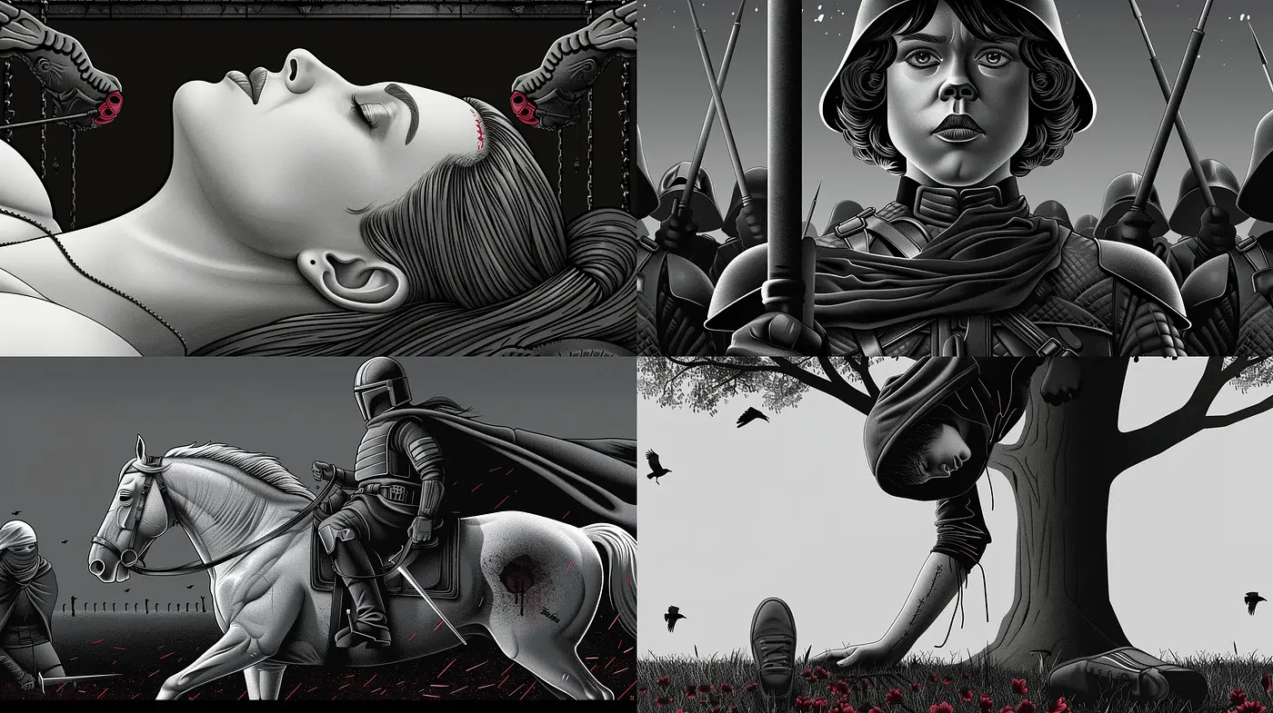 Monochromatic Elegy: A Study in Grayscale Dramatism - Midjourney sref style