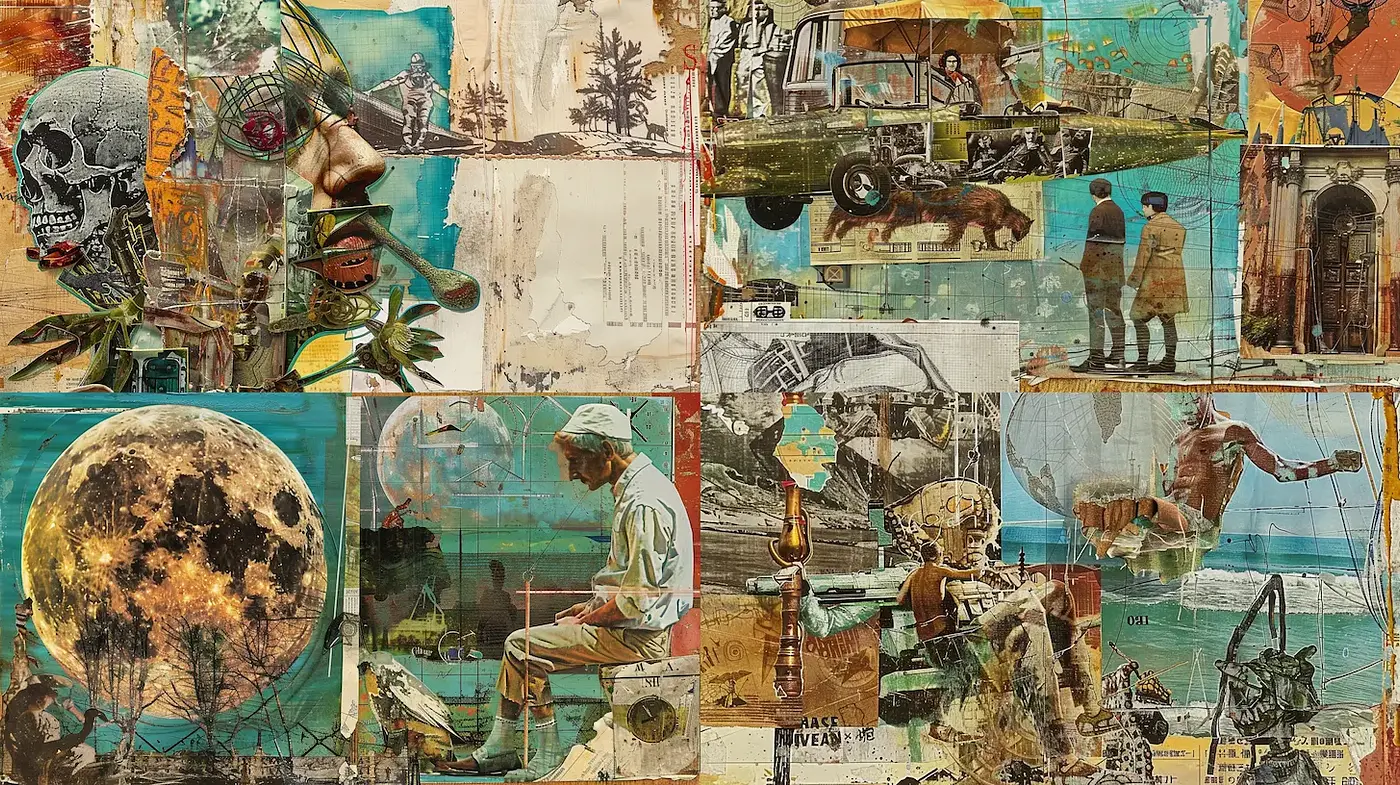 Eclectic Collage with Layers of Nostalgia and Surrealism - Midjourney sref style