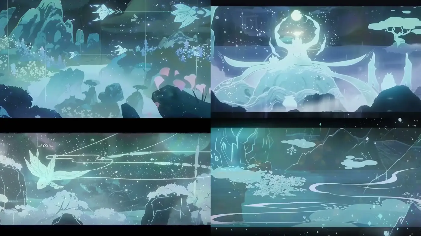 Ethereal Cosmic Serenity: A Digital Dreamscape in Cool Tones - Midjourney sref style