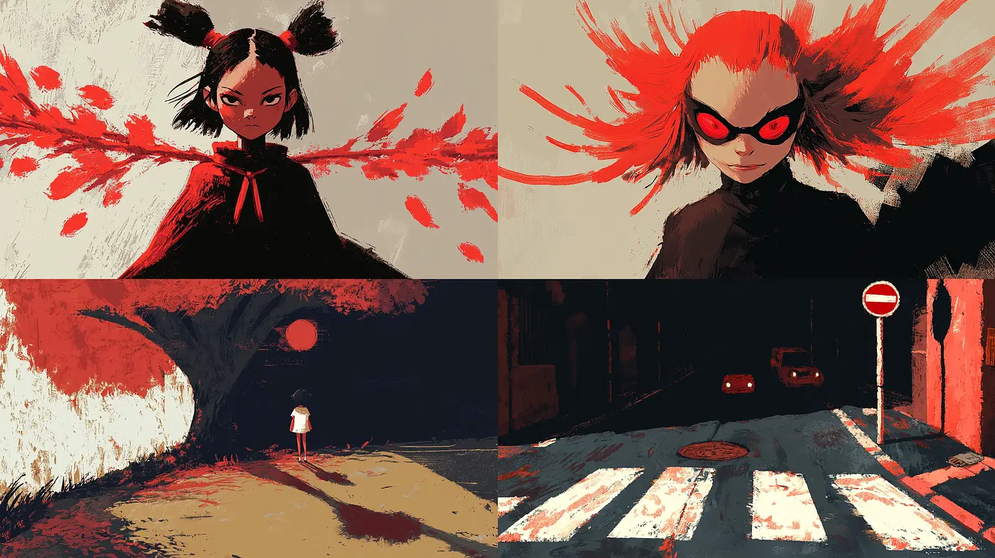 Sunset Noir: A Vivid and Stylized Harmony of Shadow and Light - Midjourney sref style