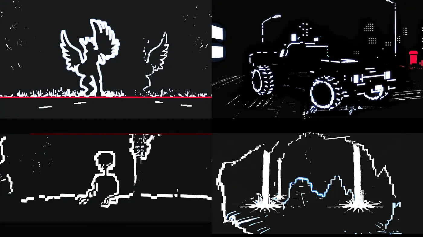 Stark Contrast and Bold Lines - A Monochromatic Exploration of Shape and Negative Space - Midjourney sref style