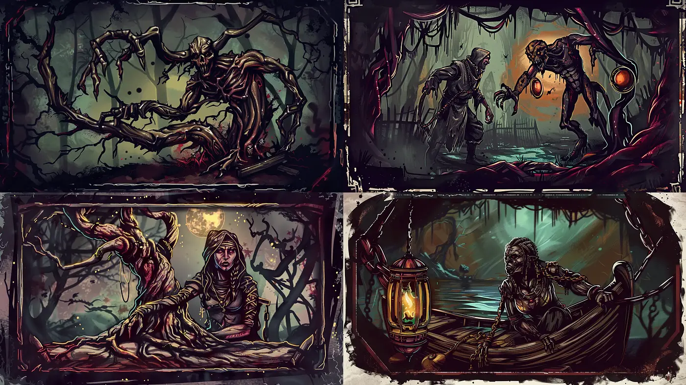 Gothic Reverie: A Dance with Shadows and Tangled Brushwork - Midjourney sref style