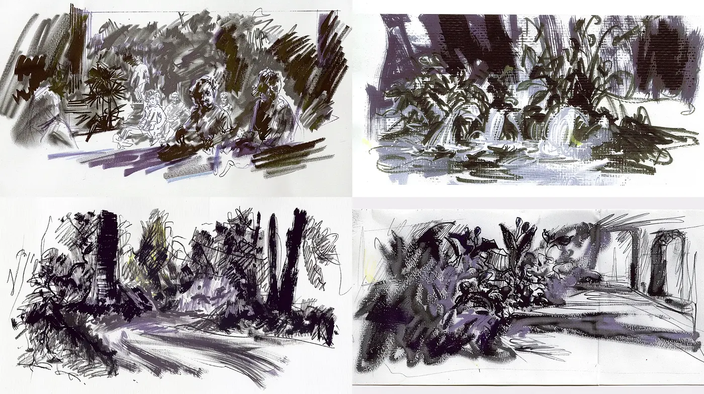 Expressive Charcoal Sketch Dynamics - Midjourney sref style
