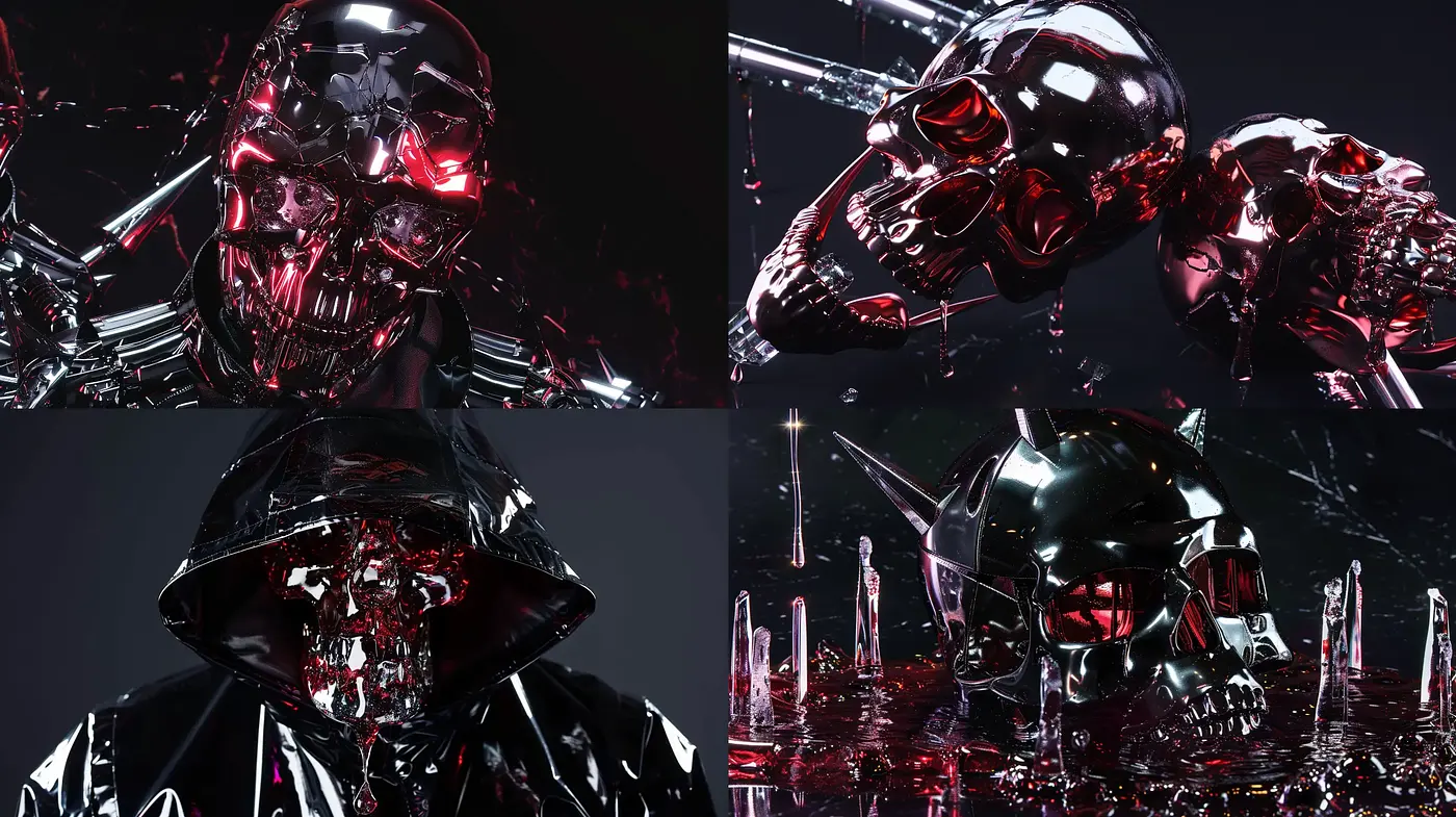Futuristic Noir Reflections: A Synthesis of High-Contrast Cybernetic Aesthetics - Midjourney sref style