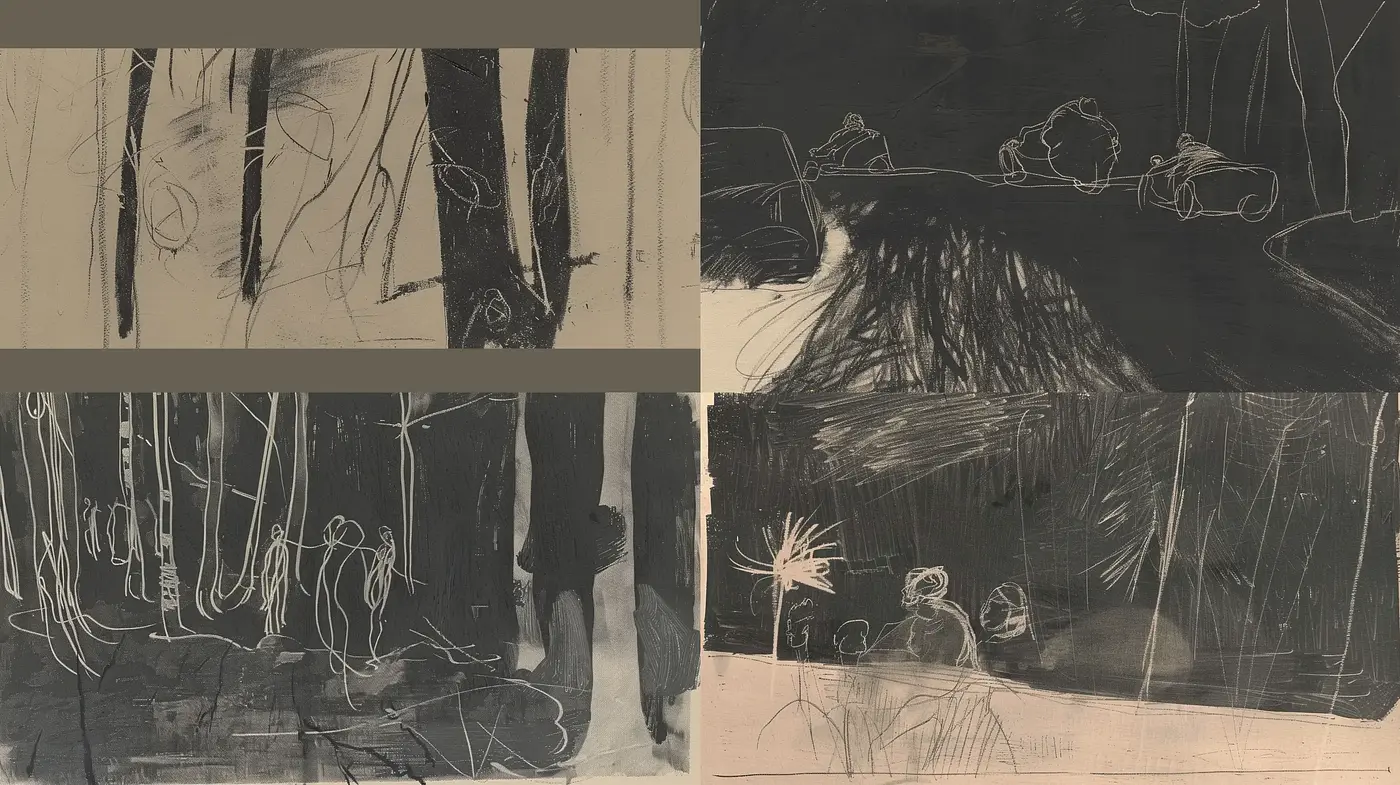 Abstract Expressionist Etchings in Monochromatic Hues - Midjourney sref style