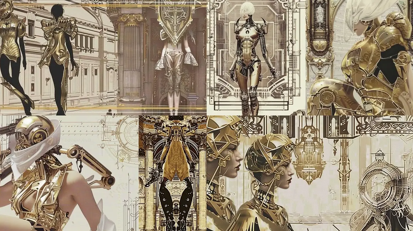 Mechanical Renaissance: Fusion of Futuristic Elegance with Classical Opulence - Midjourney sref style