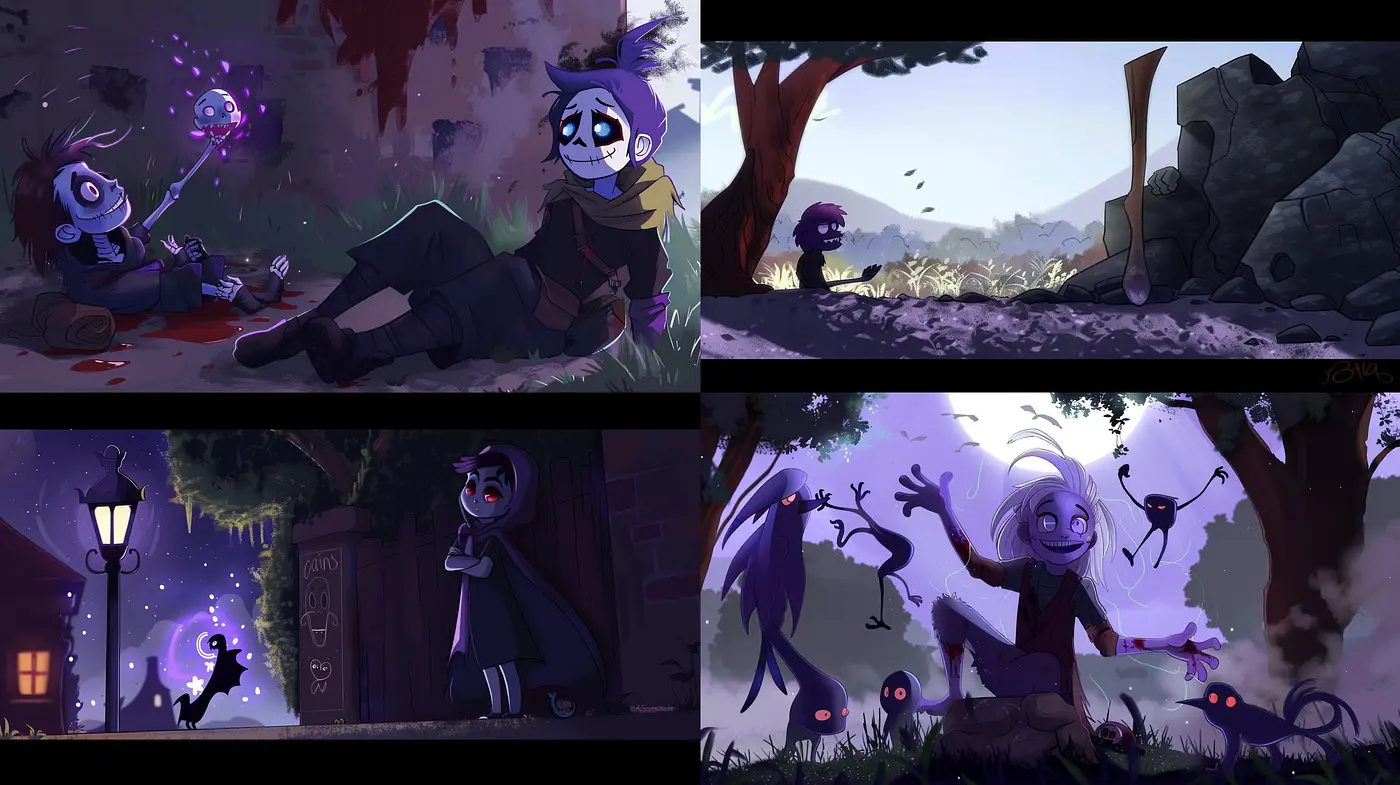 Eerie Whimsy: Consistent Elements of Stylized Gothic Cartoons - Midjourney sref style