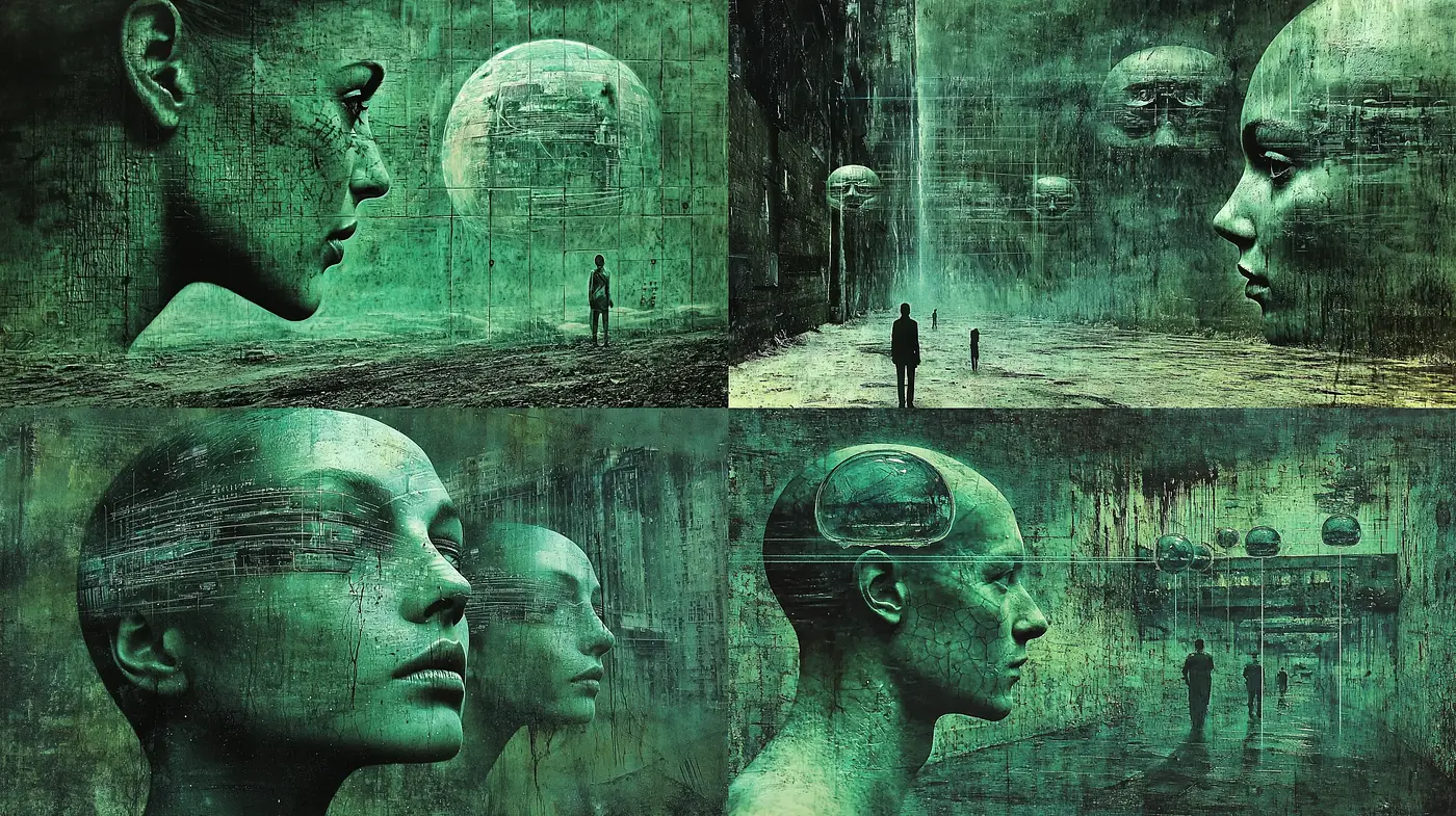 Ethereal Dystopian Dreamscape: An Homage to Surrealism and Cyberpunk Aesthetics - Midjourney sref style