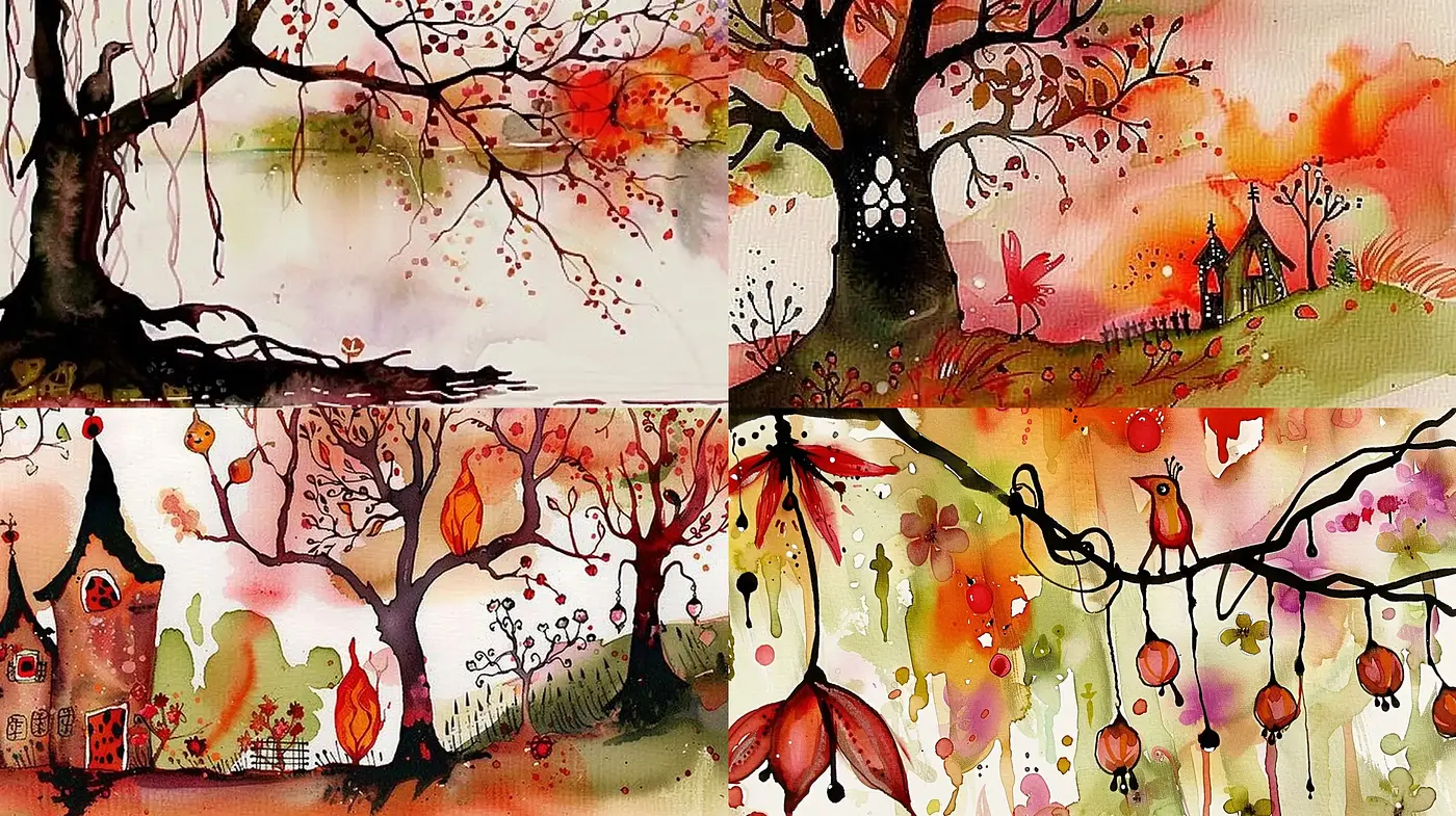 Enchanted Autumnal Watercolor Vistas - Midjourney sref style