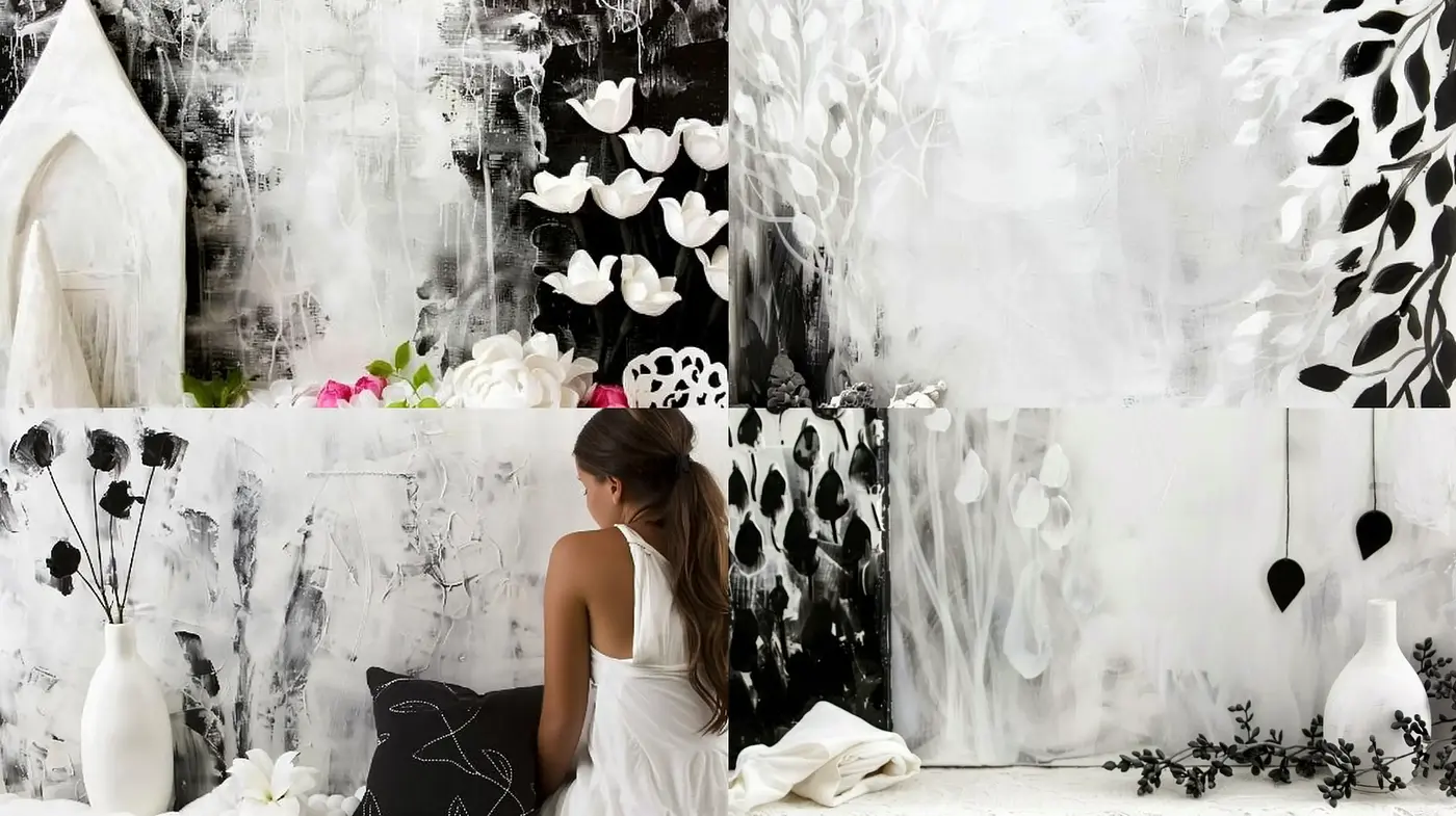 Monochromatic Floral Elegance with a Contemporary Abstract Touch - Midjourney sref style