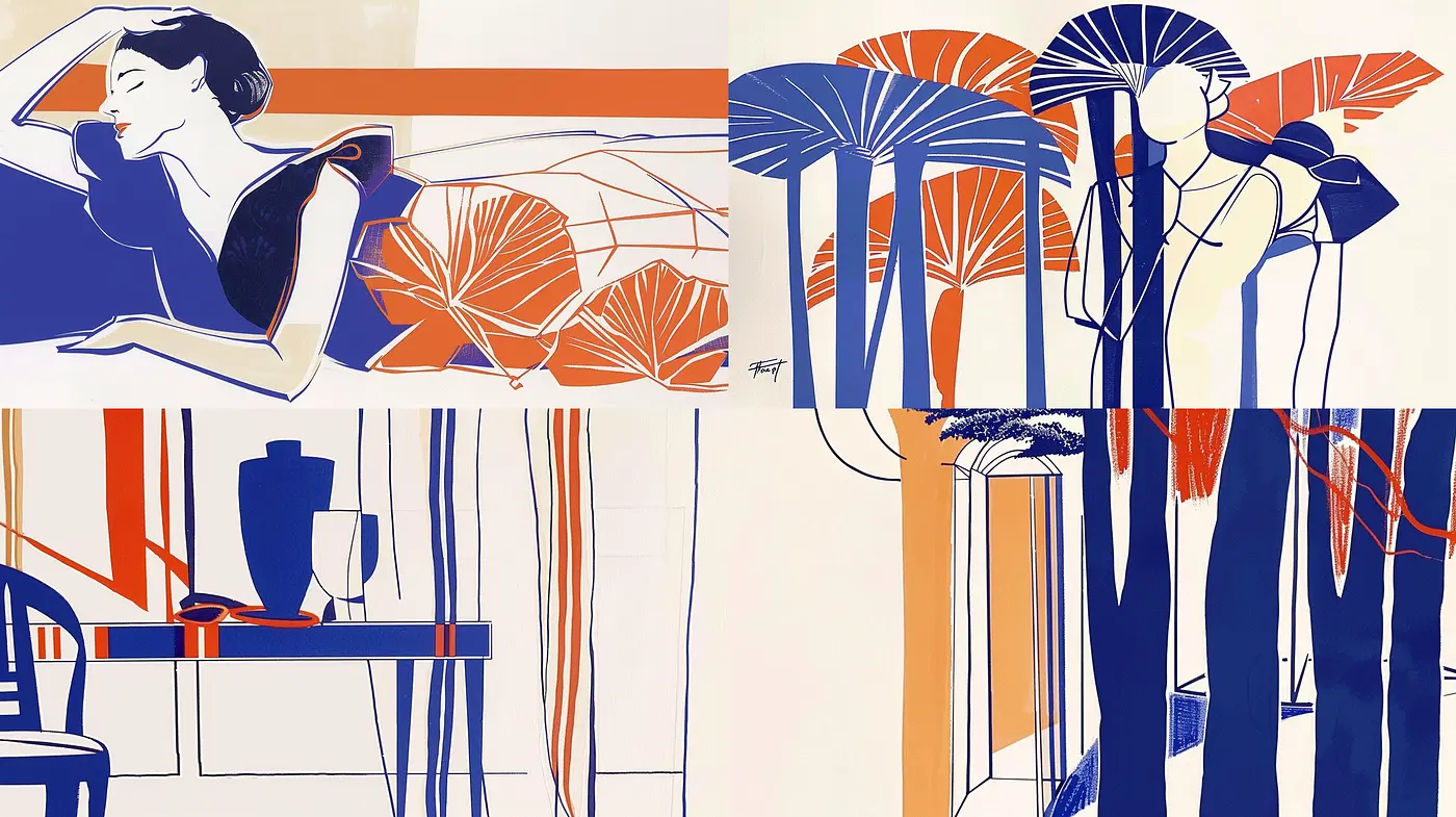Simplified Elegance in Two-Tone Art Deco Fusion - Midjourney sref style