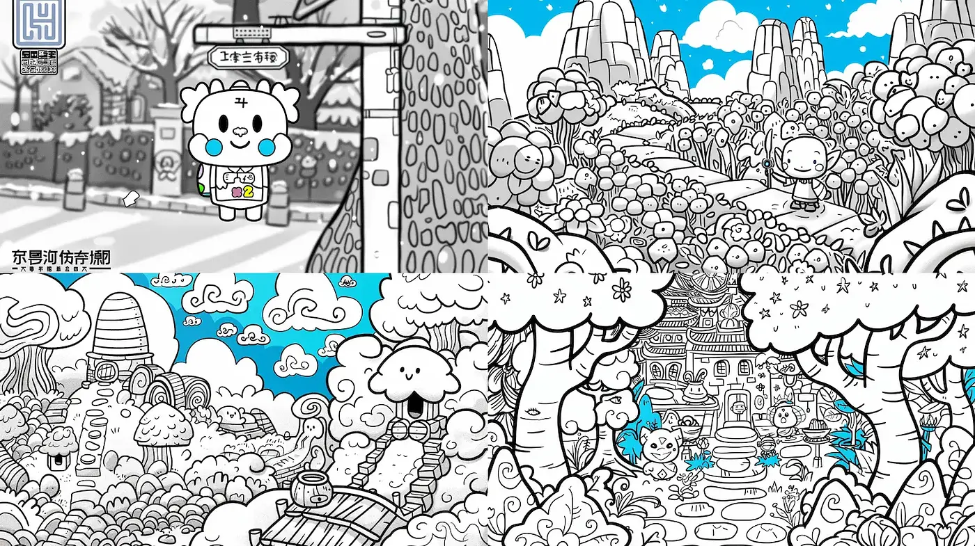 Playful and Whimsical Landscape Illustrations with Distinct Line Work - Midjourney sref style