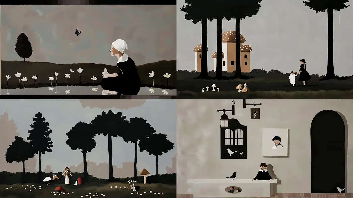 Whimsical and Minimalist Illustrations with a Touch of Surrealism - Midjourney sref style