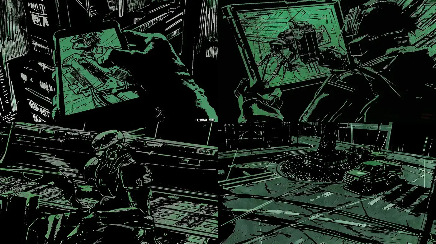 Dark Urban Futurism with Distinctive Graphic Elements - Midjourney sref style