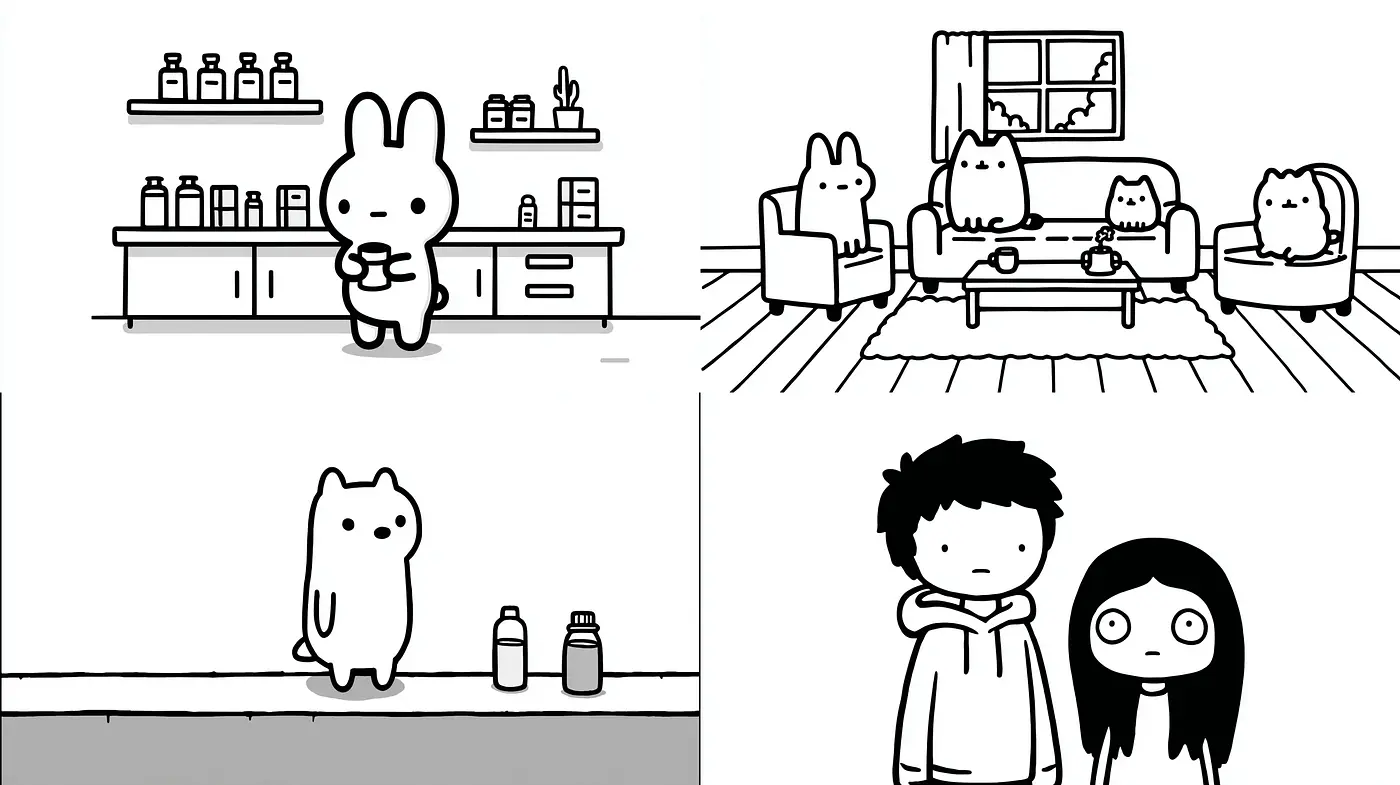 Whimsical Minimalist Cartoon Style with Quirky Characters - Midjourney sref style
