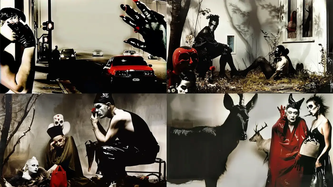 Dark, surrealistic aesthetic with haunting and provocative themes - Midjourney sref style