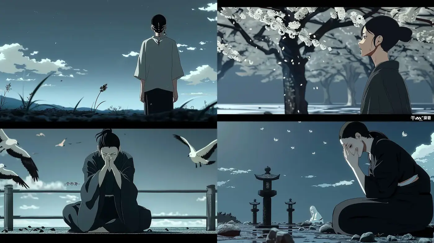 Melancholic and Serene Cinematic Anime Aesthetic with Natural Themes - Midjourney sref style