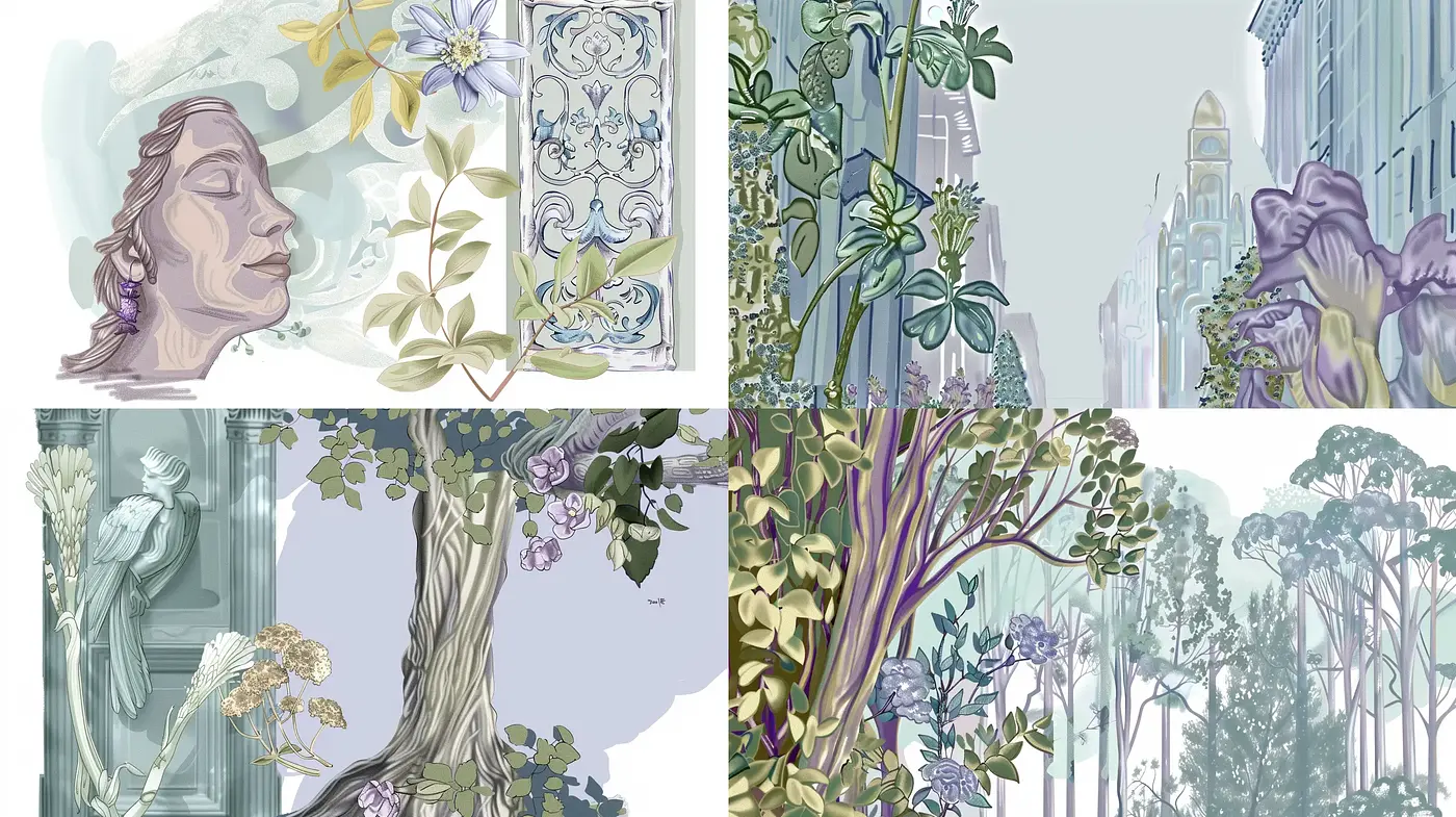 Ethereal Pastel Dreamscape with Art Nouveau Inspirations - Midjourney sref style