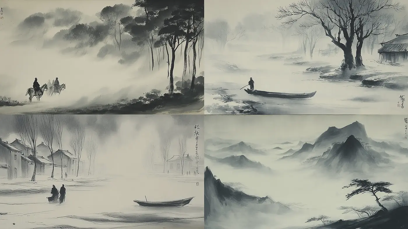 Serene and Ethereal Black and White Landscape Art - Midjourney sref style