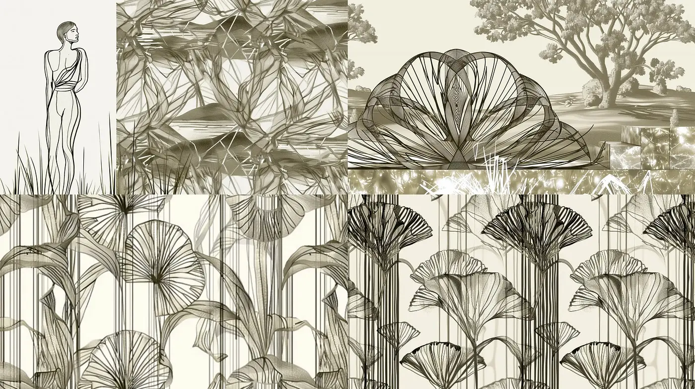 Monochromatic Botanical Illustration Fusion - Midjourney sref style