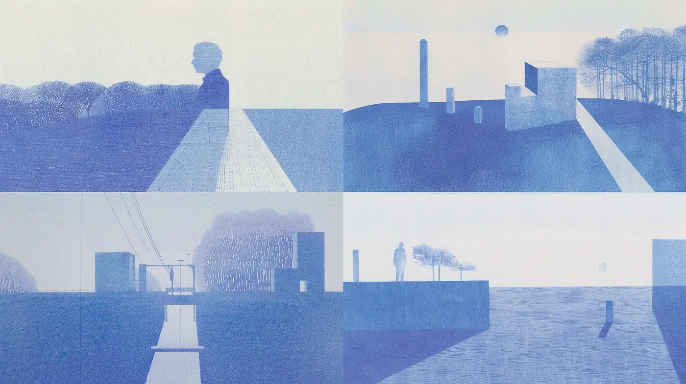 Ethereal Cyan Serenity: A Study in Monochromatic Textures and Minimalist Landscapes - Midjourney sref style
