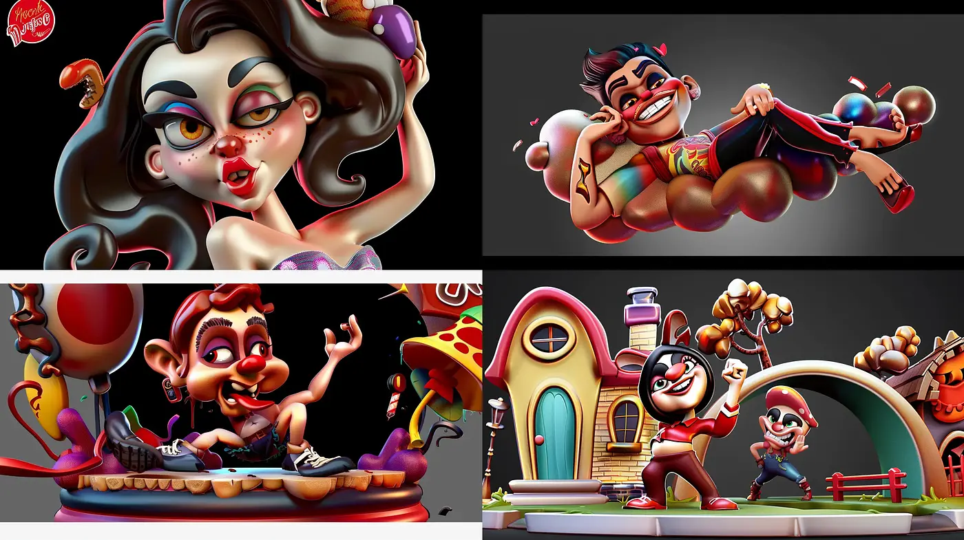Exaggerated Caricatured Forms with a Vibrant Illustrative Essence - Midjourney sref style