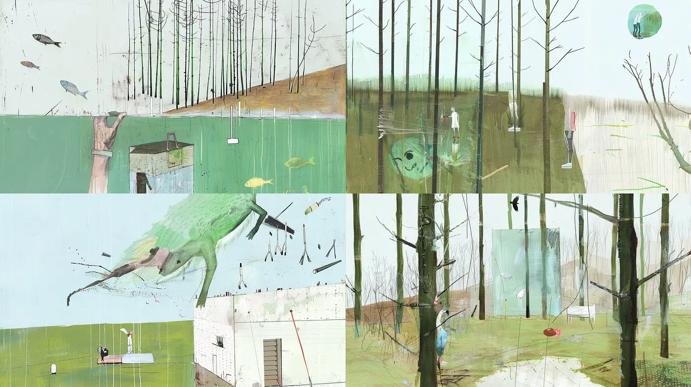 Whimsical Dreamscapes with Muted Nature-Inspired Palette and Surreal Overtones - Midjourney sref style