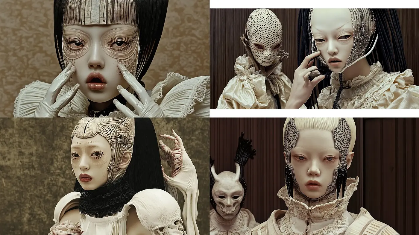 Ethereal Monochrome Portraiture with Baroque Textural Elements - Midjourney sref style