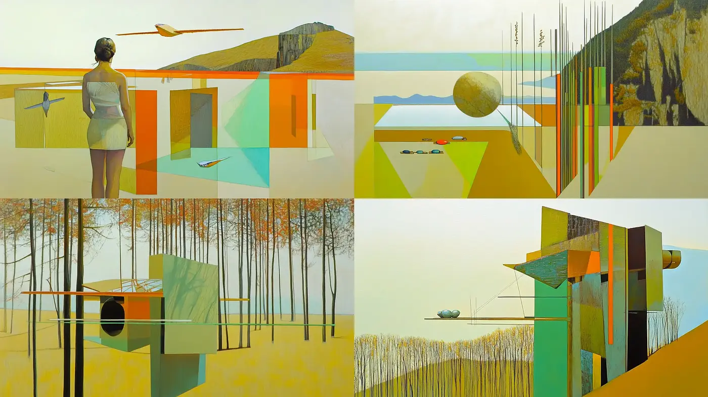 Geometric Abstraction Meets Surreal Landscapes - Midjourney sref style