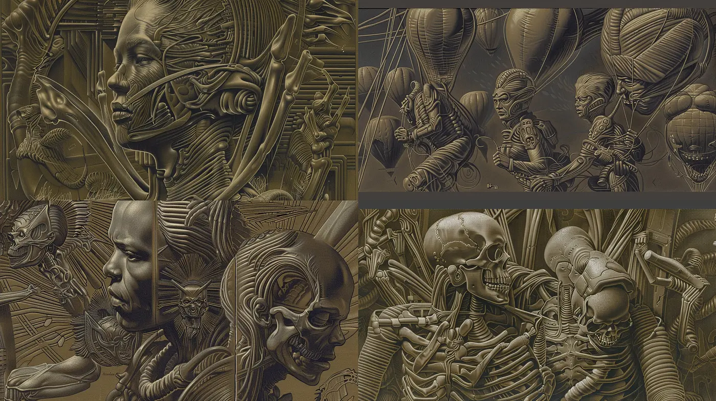 Futuristic Biomechanical Dreamscape: An Homage to H.R. Giger's Vision - Midjourney sref style