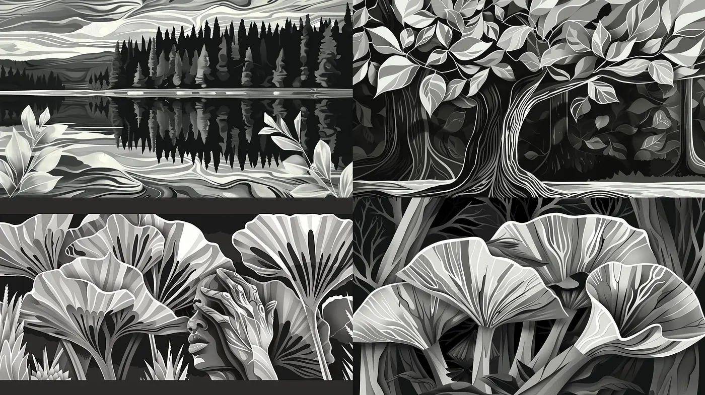 Monochromatic Echoes of Nature and Humanity - Midjourney sref style