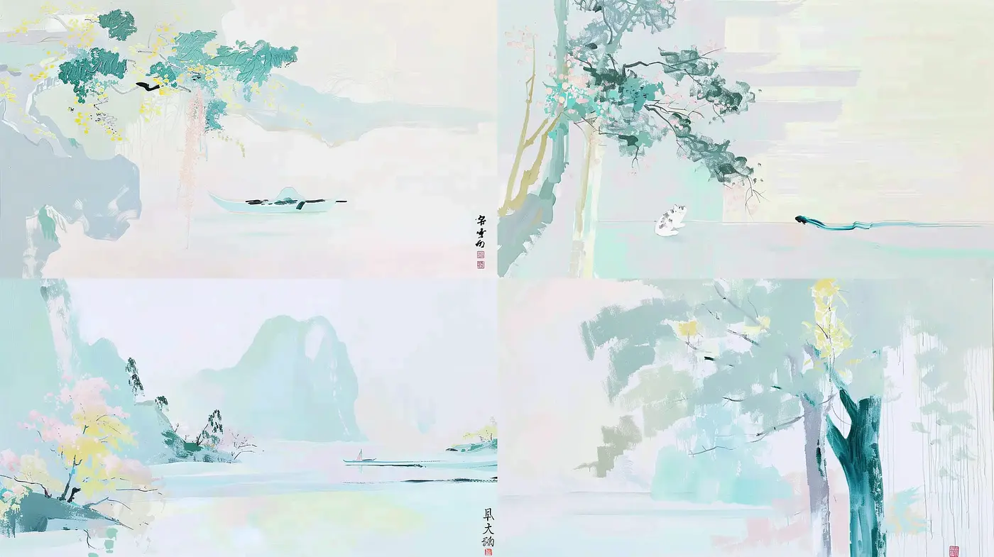 Tranquil Pastel Reverie: Echoes of Traditional East Asian Brushwork - Midjourney sref style