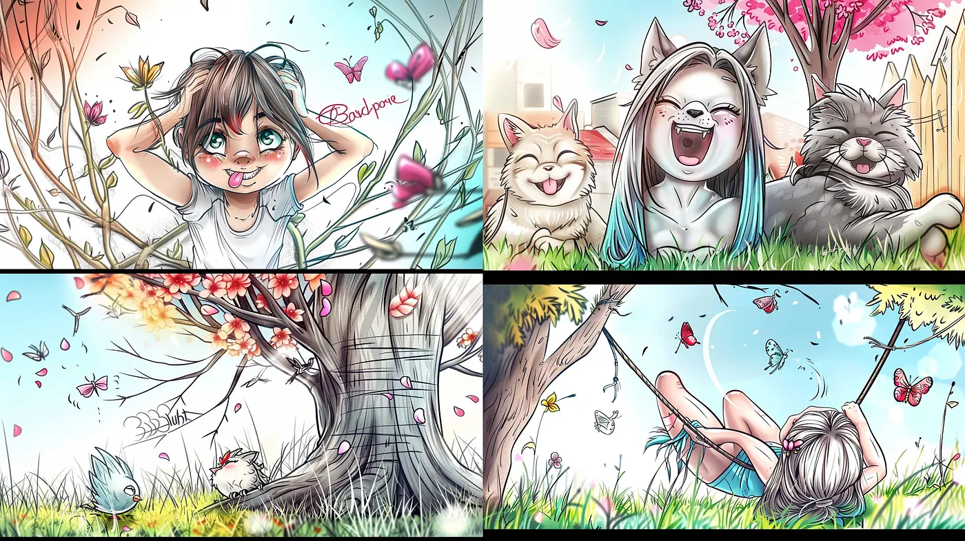 Vibrantly Whimsical Illustrative Harmonies with a Hint of Anime-Inspired Pastoral Bliss - Midjourney sref style