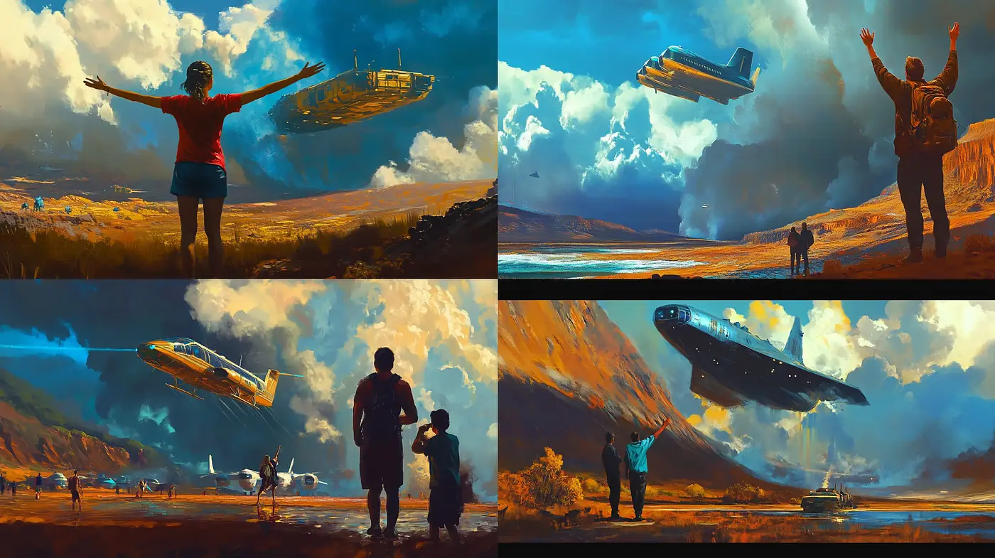Futuristic Vistas with a Nostalgic Brushwork Essence - Midjourney sref style