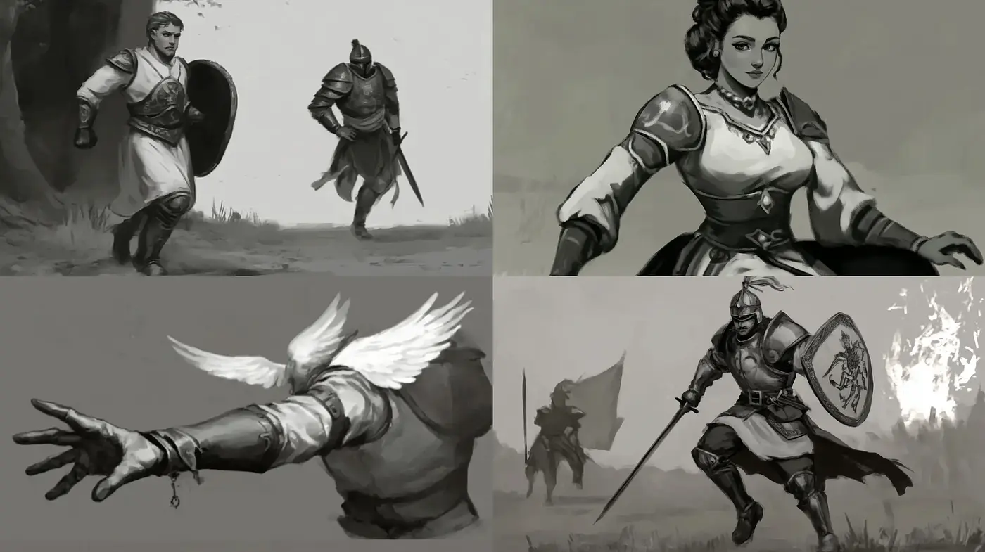 Monochromatic Echoes of Heroic Fantasy: A Consistent Visual Narrative - Midjourney sref style