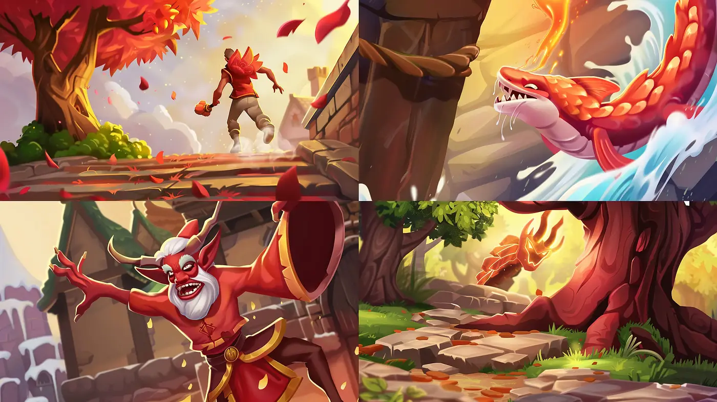 Fiery Fantasy: A Warm Palette Meets Vivid Animation-Style Artistry - Midjourney sref style
